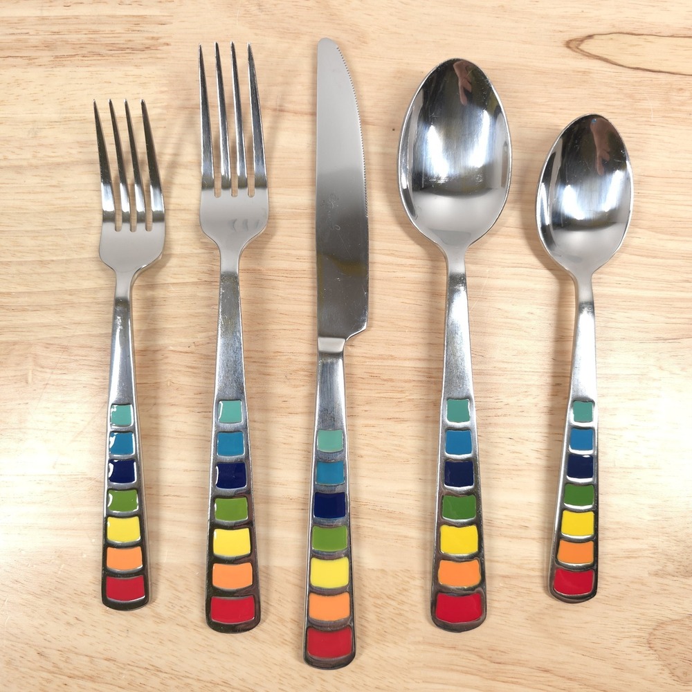 FIESTA Fiestaware 5Pc Flatware Set Celebration Masquerade Rainbow Setting